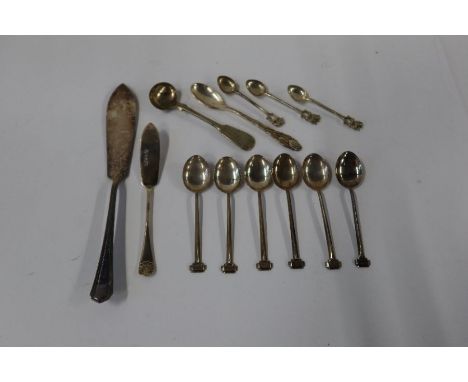 A set of six silver coffee spoons, weight 1oz, together with other plated flatware&nbsp;