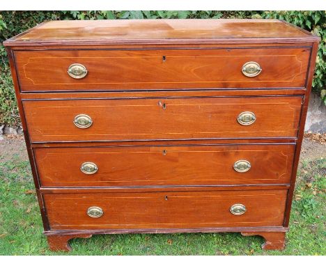 A 19th century mahogany chest, of four long drawers, on bracket feet, 42.5ins x 19ins, height 37.5ins