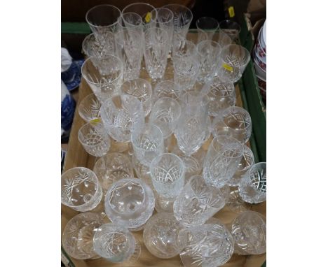 A box of assorted cut glass , including wine and brandy glasses