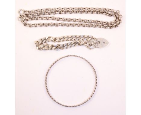 Heavy silver chain necklace, bracelet and bangle all hallmarked approx 3oz   Condition Report   Click here for further images