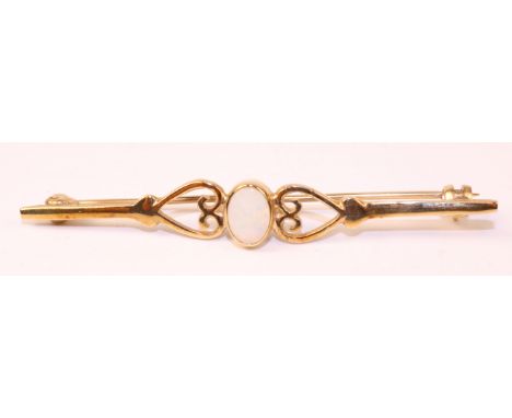 Gold bar brooch set with an opal hallmarked 9ct   Condition Report   Click here for further images, condition, auction times 