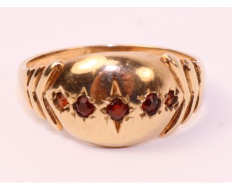 Five stone ruby gold gypsy ring hallmarked 9ct   Condition Report   Click here for further images, condition, auction times &