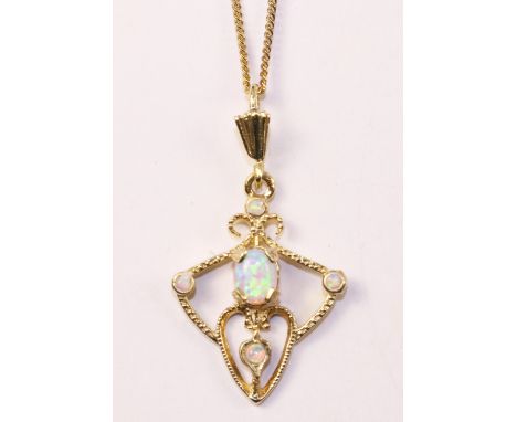 Opal gold-plated pendant necklace   Condition Report   Click here for further images, condition, auction times & delivery cos