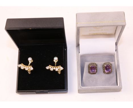 Pair of chandelier dress ear-rings and a pair of amethyst ear-rings   Condition Report   Click here for further images, condi