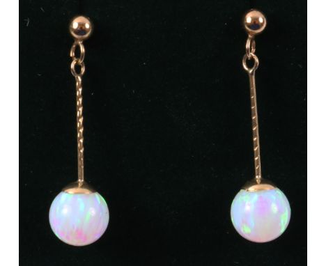 Pair of 9ct gold opal drop ear-rings stamped 375   Condition Report   Click here for further images, condition, auction times