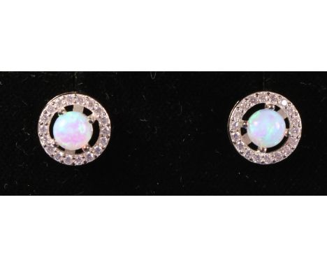 Pair of silver opal halo dress ear studs stamped 925   Condition Report   Click here for further images, condition, auction t