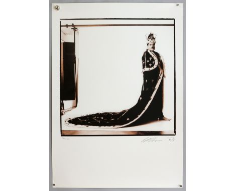 Queen - A2 Limited edition signed print of Freddie Mercury in his royal robes by photographer Peter Hince. No 732/1200, 16.5 