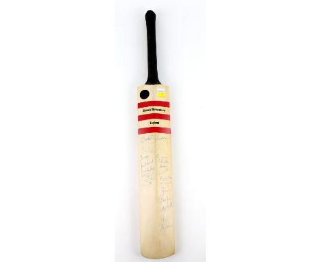 Cricket - England v West Indies, Lords 1973, Powerline cricket bat signed on the front by both teams, the reverse additionall