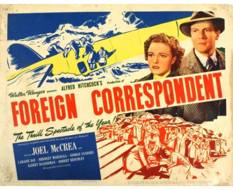 Alfred Hitchcock’s Foreign Correspondent (1940) US Lobby Card, this being the rare Title Card, 11 x 14 inches.    pin-holes t