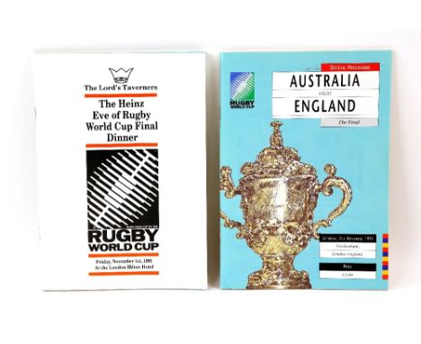 1991 Australia v England Rugby World Cup Final, matchday programme with ticket stapled inside front cover, together with a He