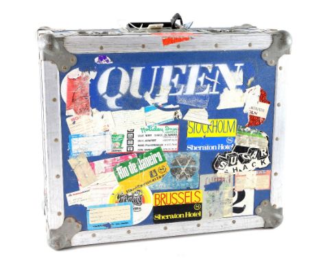 Queen - Equipment flight case used in the 1980s by the band, blue with aluminium trim in vintage condition with official Quee
