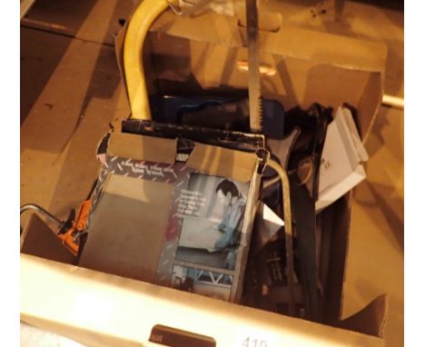 Box of mixed tools including saws