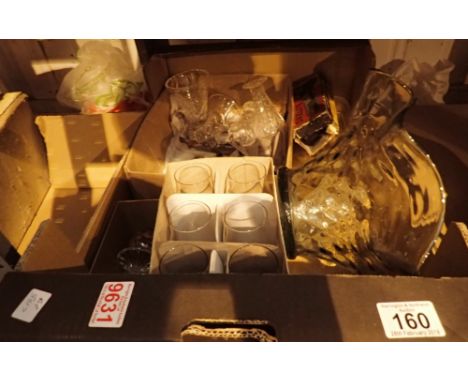 Box of vintage glass and crystal items including Caithness