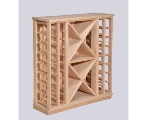 A Stand Alone Light Oak Wine Rack   Capacity: 84 Bottles   Dimensions in cm: W107xH109xD32      Viewing available by appointm