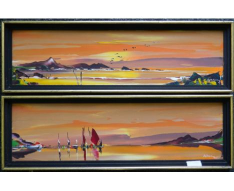 GEORGE R DEAKINS, a pair of paintings, oil, framed. 56 x 15 cm excluding frames.  60.5 x 19.25 including frames.