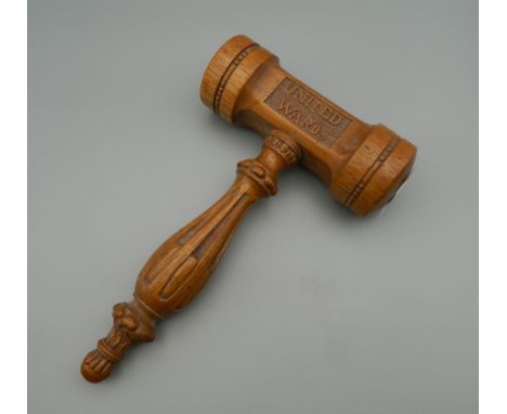 A 1940s oak presentation gavel, inscribed ''United Wards Club'' and with presentation plaque, inscribed ''Presented by Sir Ge