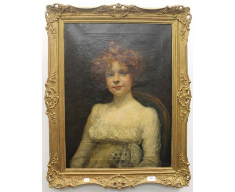 ENGLISH SCHOOL (19th century), Portrait of a Young Woman, oil on canvas, indistinctly signed, framed. 