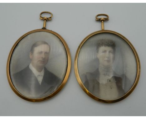 Two Victorian portrait miniatures on ivory, depicting Oswald Smith-Ringham, Rector of Crudwell, Wilts. 1867-1888 and Maria Sm