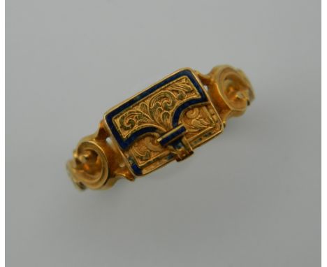 A 19th century unmarked gold mourning ring. Ring size Q/R. 3.2 grammes.