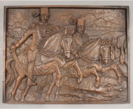 A resin panel depicting Cossacks on horseback.