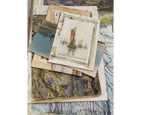 A collection of unframed watercolours and prints. Estimate: £30-50