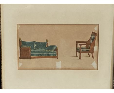 Four framed and glazed lithographic prints of items of furniture, 13 x 21cm. Estimate: £15-30