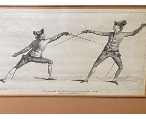 Four framed and glazed prints of fencers, J.Gwyn Delia, Ryland Clup published according to an Act of Parliament, February 176