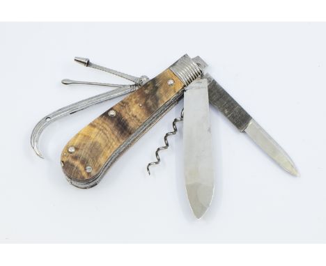 A 19th Century Goddard lockback Coachman's multi-blade knife with corkscrew, large blade, combination blade and file, folding