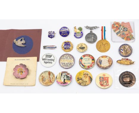 A group of badges mainly relating to peace comprising of Committee for Peace in the Balkans, Stop NATO bombing Yugoslavia, bl