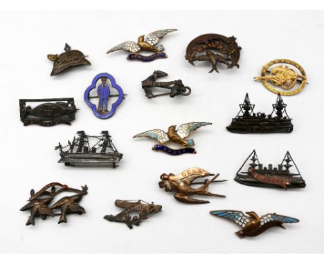 A selection of WW1 era sentimental / souvenir brooches. Some with the names of well known towns, such as Ypres, Vimy, and Bap