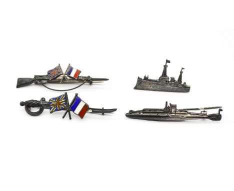 A small selection of WW1 and WW2 silver sweetheart brooches. To include: a silver & enamel example in the shape of a sword, w