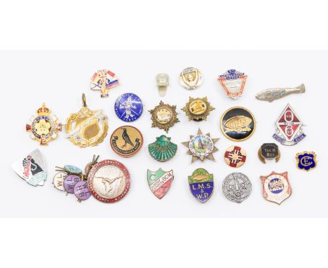 Assorted 20th century gilt metal and enamel pin badges comprising of W. Miller Gainsboro T och H Boy lapel badge, 15mm wide; 