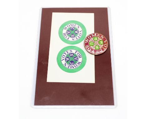 A scarce early 20th century, circa 1910 Votes For Women WSPU (Women’s Social and Political Union) badge. Of tin construction,