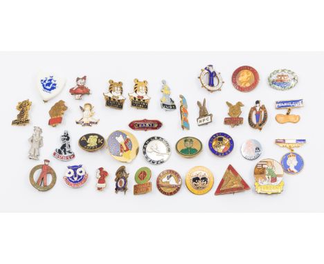 An assortment of 20th century enamel and gilt metal badges comprising of Lewis Rudge Whitworth badge with Johnny Rudge, blue 