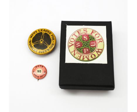 A scarce early 20th century, circa 1910, Men’s League For Women’s Suffrage badge, with button hole fitting to the reverse sid