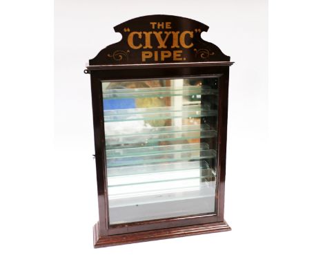 Advertising: an early to mid 20th century counter-top mahogany display cabinet, for 'The Civic Pipe', with six internal glass