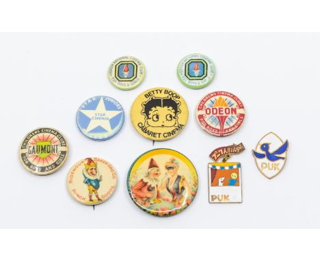 Cinema &amp; Theatre; a group of various pin badges to include two Odeon National Cinema Club for Boys and Girls, Mr. Punch a