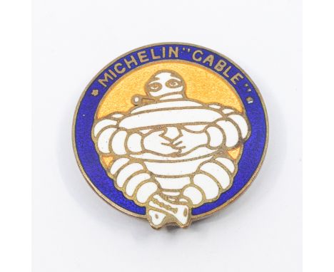 An early 20th century Tscheco of Slovakia Michelin Cable Tyres enamel advertising pin badge, enamelled in orange, blue and wh