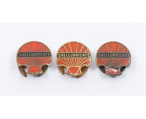 Three 20th century Fattorini &amp; Sons Shellubricate enamel and gilt metal lapel badges, 18mm wide