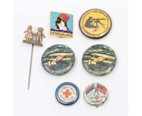 Selection of badges of French interest comprising of two Atkinson &amp; Co of Adelaide French Red Cross December 6th 1918, de