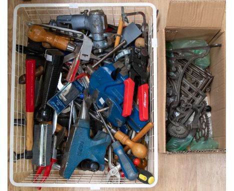 An industrial engineers lathe, along with cutting tools, various mixed tools including a vice, hand tools etc, a jigsaw pilla