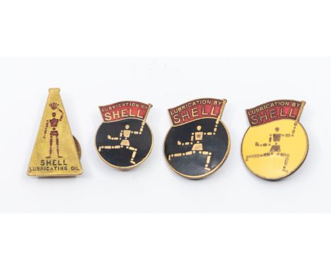 Two P J King of Melbourne Lubrication by Shell enamel and gilt metal badges designed by Edward McKnight Kauffer, with running