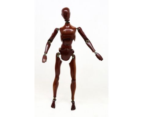 A 1930s Atsco 'Oscar' bakelite articulated jointed artist model / mannequin, of deep red colourway, with metal joints, lightl