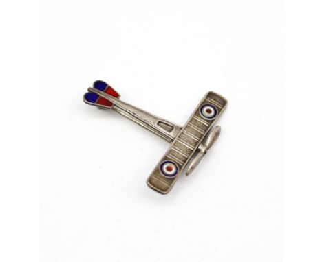 A scarce WW1 era silver and enamel fighter plane brooch. Marked 'England' and 'Silver' to the reverse side, but no discernabl