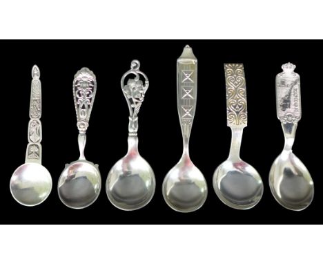 Six Scandinavian silver caddy spoons, including a Horsens Solvvarefabrik spoon with Johannes Siggaard assay mark, Copenhagen 