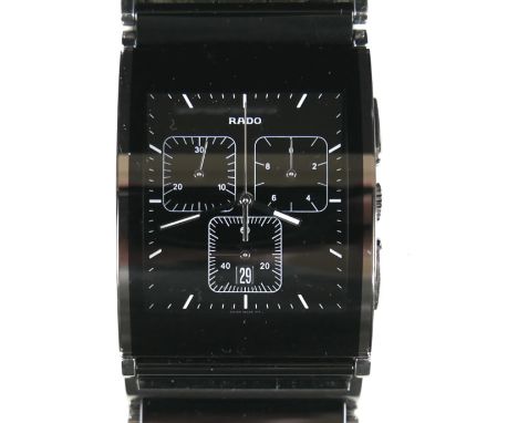 A Rado Diastar black ceramic and  stainless steel gentleman's wristwatch, model 538.0849.3, black chronograph dial with white
