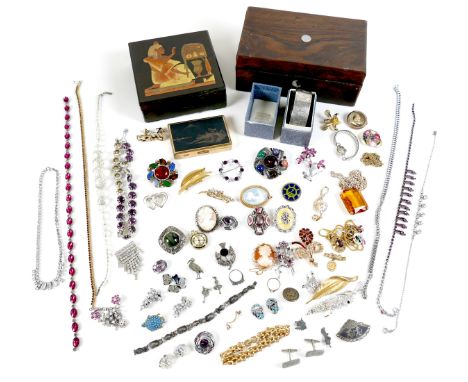 A small group of costume jewellery, including a silver hinged bangle, 39.6g, boxed, a vintage Christian Dior gold plated brac