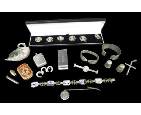 A group of early 20th century British and Scandinavian silver, including an Edwardian cased set of six silver buttons, of rou