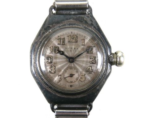 An Art Deco Rolex Oyster steel cased gentleman's wristwatch, circular silvered guilloche dial with luminous Arabic numerals, 