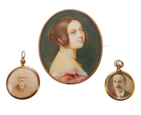 A Victorian miniature portrait depicting a young Queen Victoria, after the original by Sir W C Ross in the Royal Collection a